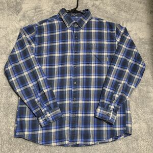 Eddie Bauer Men's Plaid Flannel Button Up Shirt‎ Blue Gray Size Large